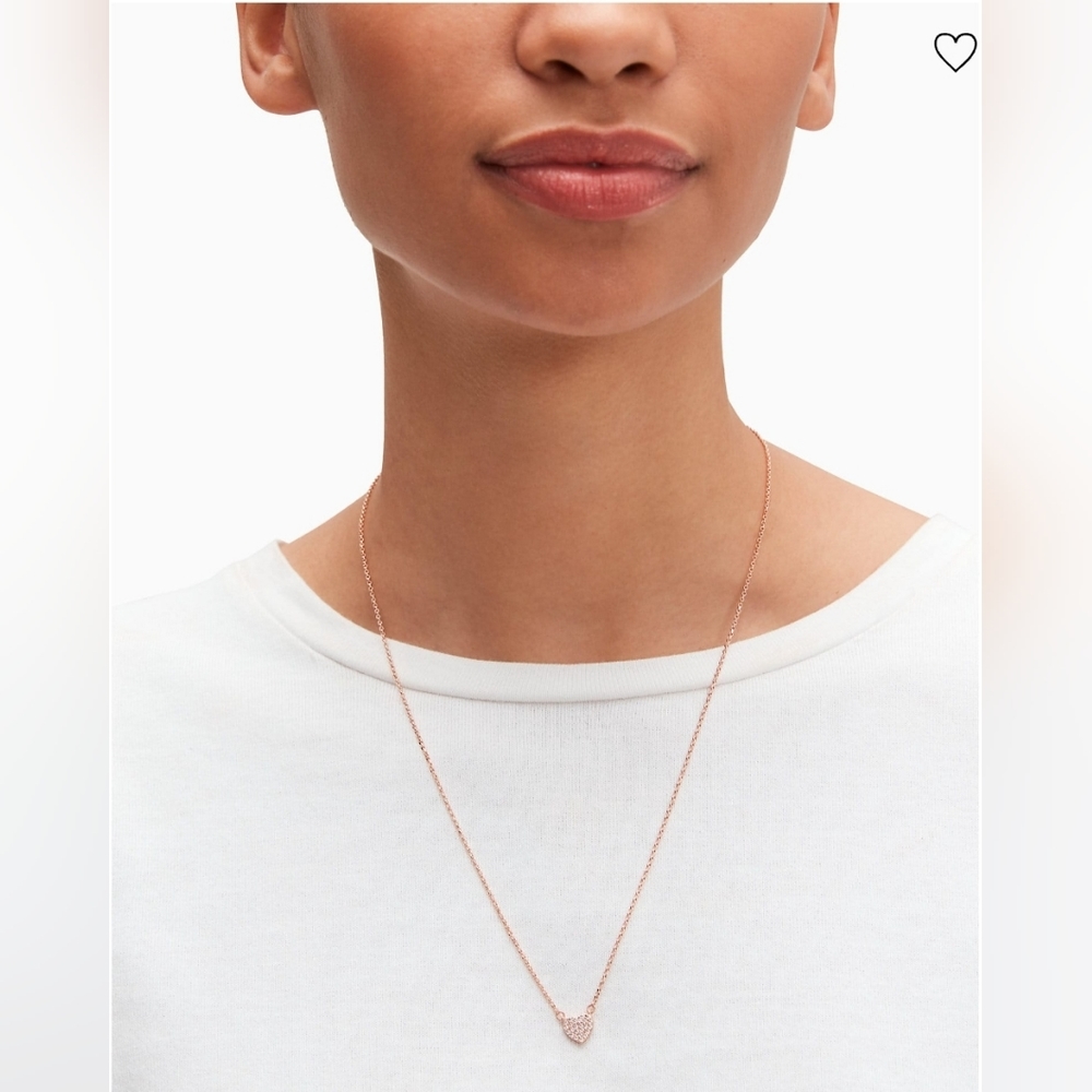 Kate Spade Yours Truly Pave Heart Mini Pendant Necklace Clear Rose Gold - Picture 2 of 16
